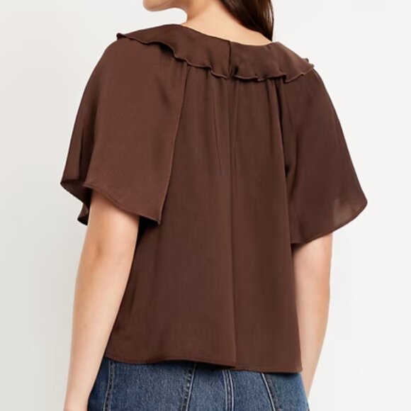 Old Navy ~ Satin Ruffle Tie-Front Top- Brown - Picture 2 of 2
